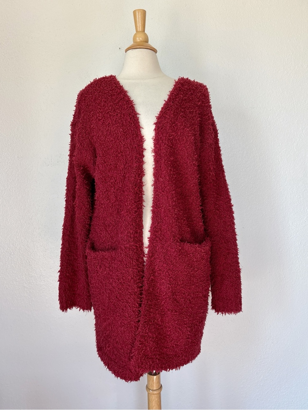Red Fuzzy Open Front Cardigan